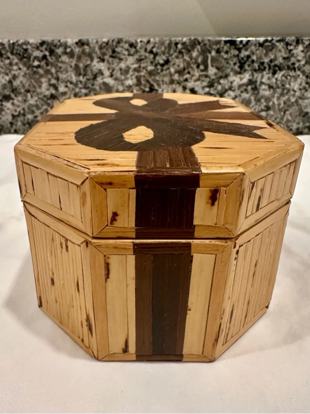 Vintage Handcrafted Bamboo Marquetry Trinket Box